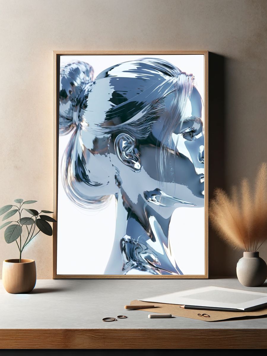 Chrome Woman Profile Illustration Poster. — room view 2