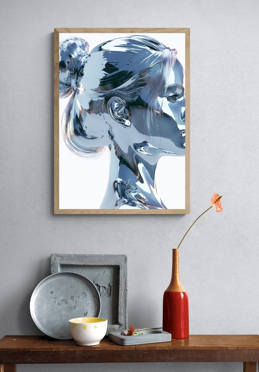 Chrome Woman Profile Illustration Poster. — room view 3