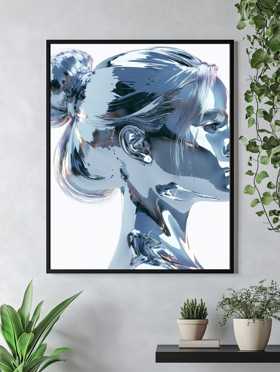 Chrome Woman Profile Illustration Poster. — room view 4