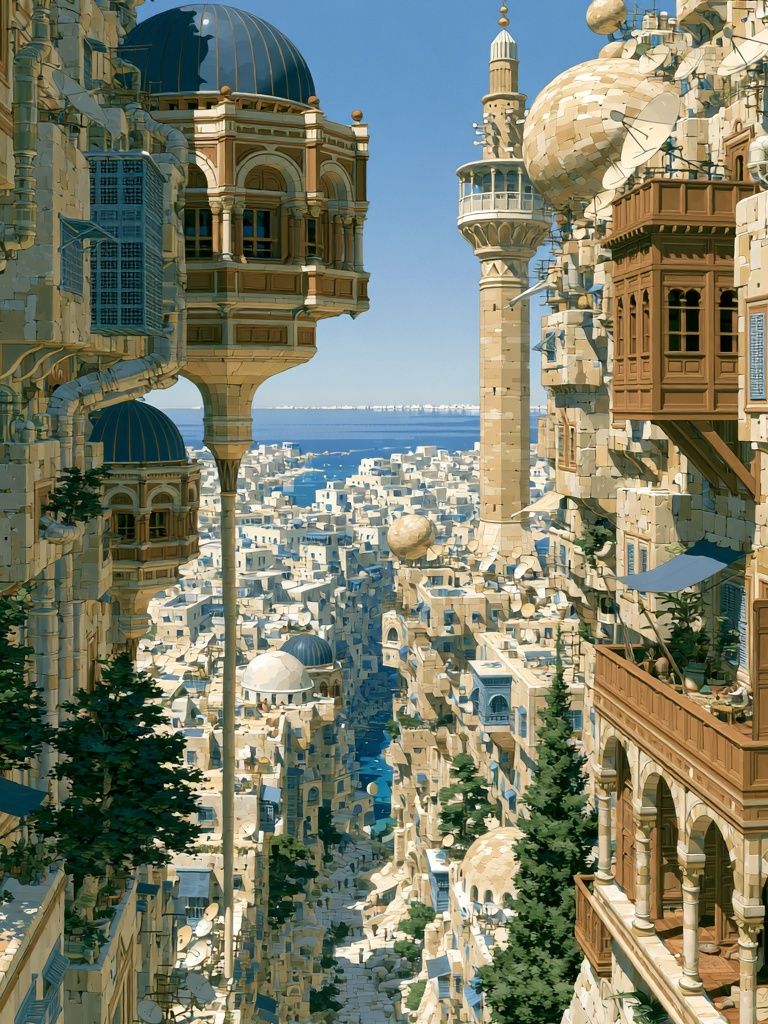 Mediterranean Cityscape Illustration Poster. poster — illustration art