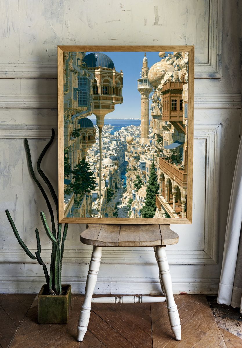 Mediterranean Cityscape Illustration Poster. room preview