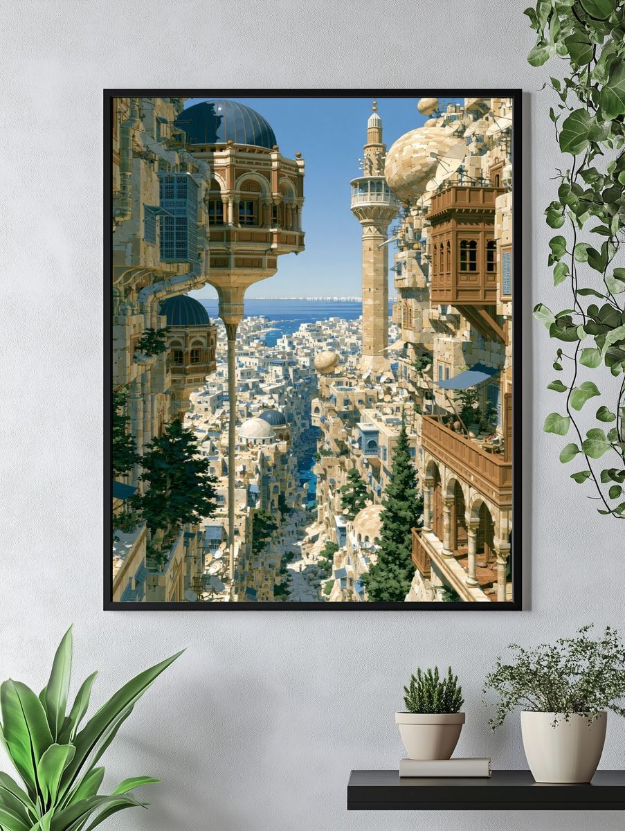 Mediterranean Cityscape Illustration Poster. — room view 4