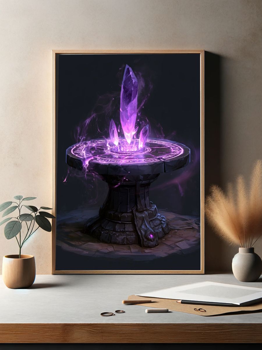 Arcane Crystal Altar Illustration Poster. — room view 2
