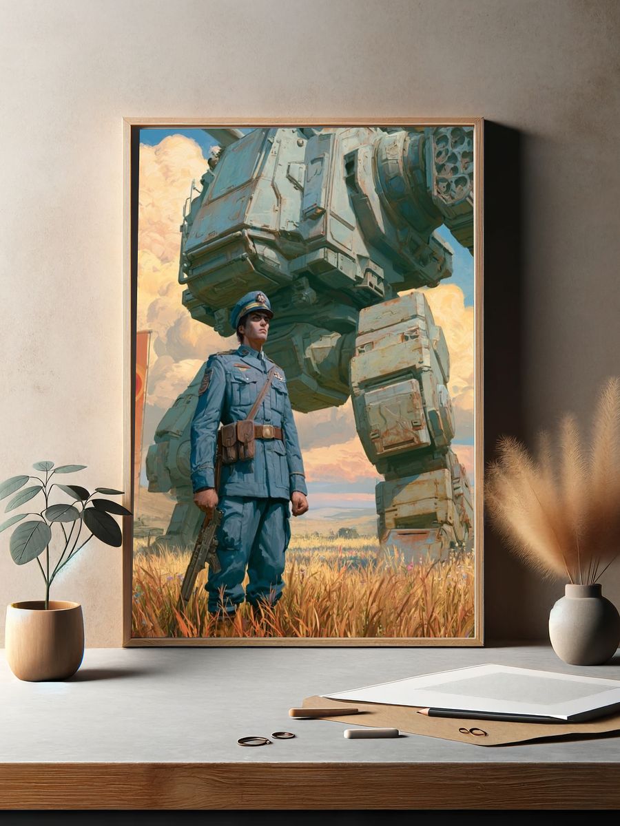 Mech Sentinel Digital Art Print. — room view 2