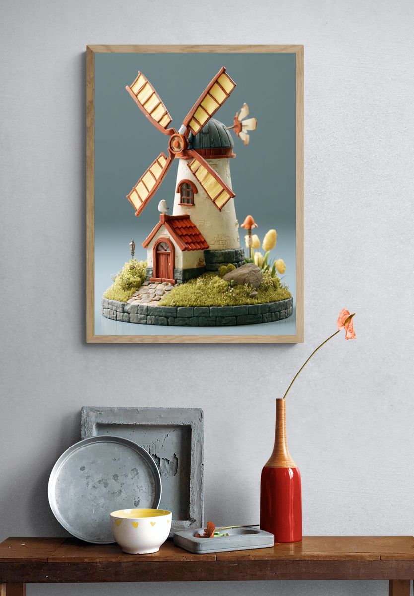 Whimsical Cats Digital Art Poster. — room view 3