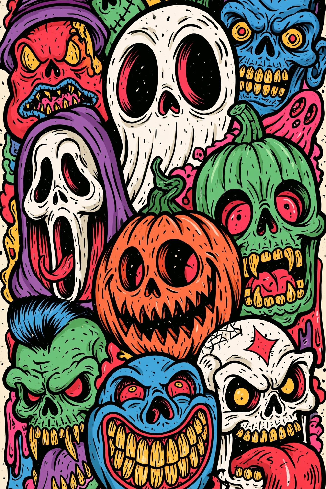 Halloween Monster Skulls Illustration Poster. poster detail