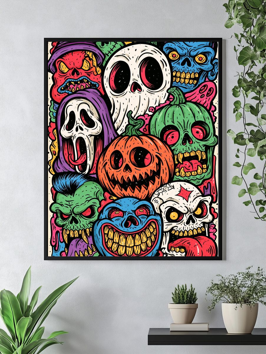 Halloween Monster Skulls Illustration Poster. — room view 4