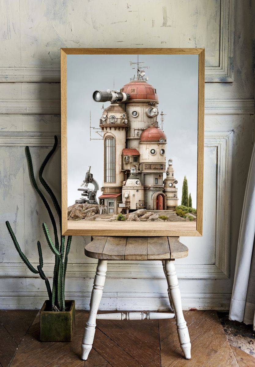 Steampunk Observatory Illustration Poster. — room view 1