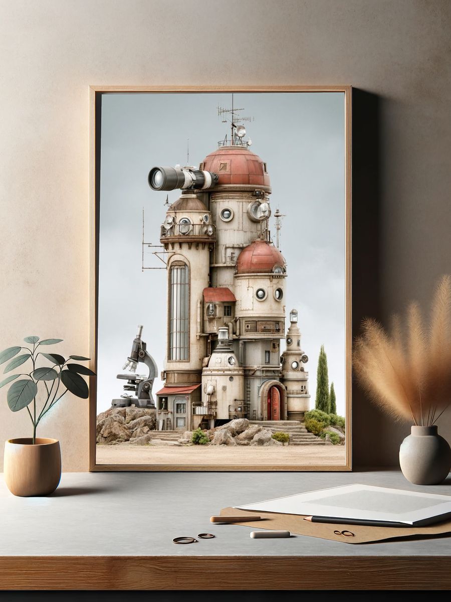 Steampunk Observatory Illustration Poster. — room view 2