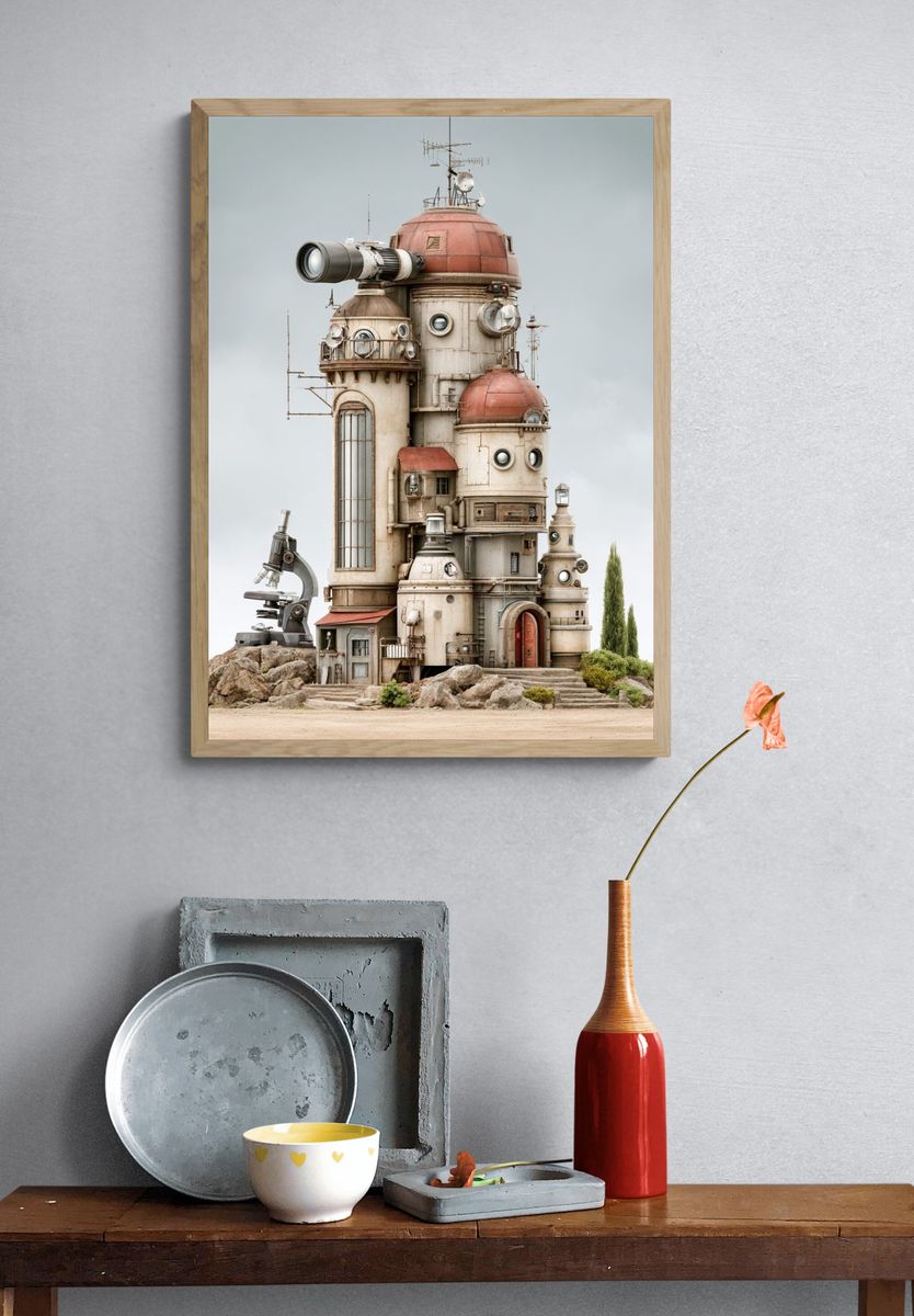 Steampunk Observatory Illustration Poster. — room view 3