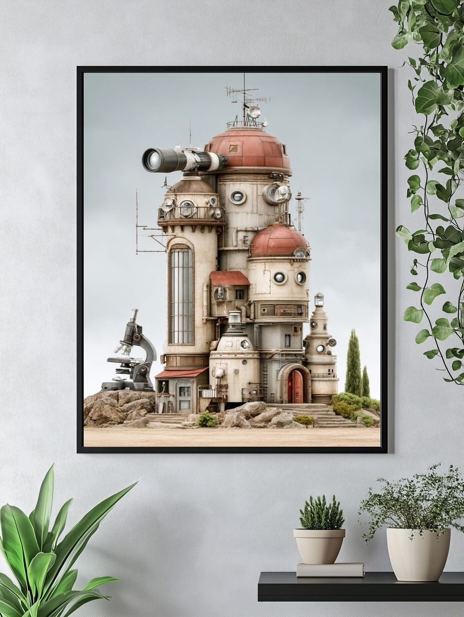 Steampunk Observatory Illustration Poster. — room view 4