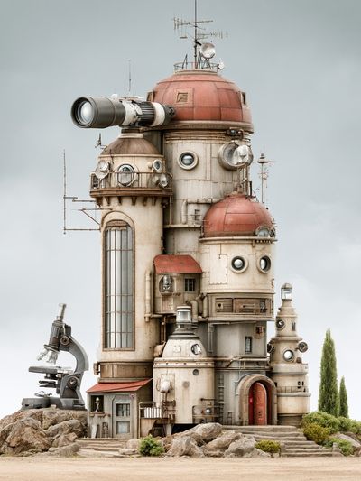 Steampunk Observatory Illustration Poster.