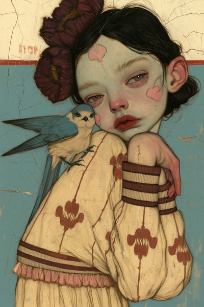 Girl with Bird Surrealism Print.