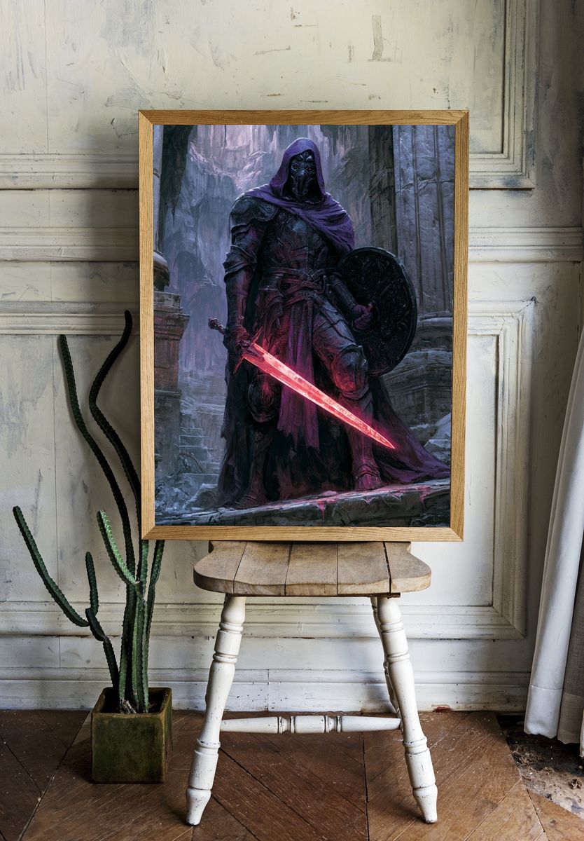 Dark Hooded Warrior Fantasy Print. — room view 1