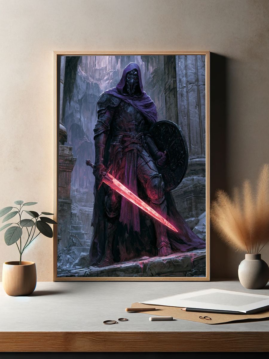 Dark Hooded Warrior Fantasy Print. — room view 2