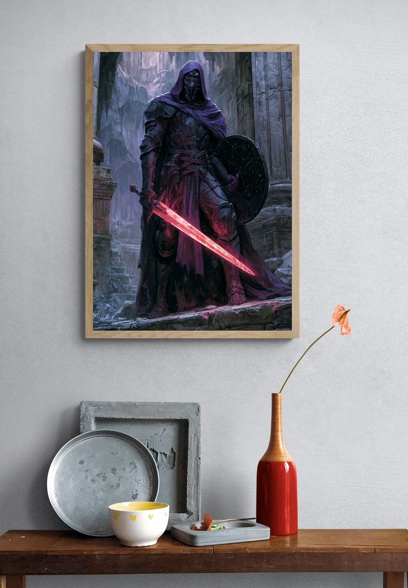 Dark Hooded Warrior Fantasy Print. — room view 3