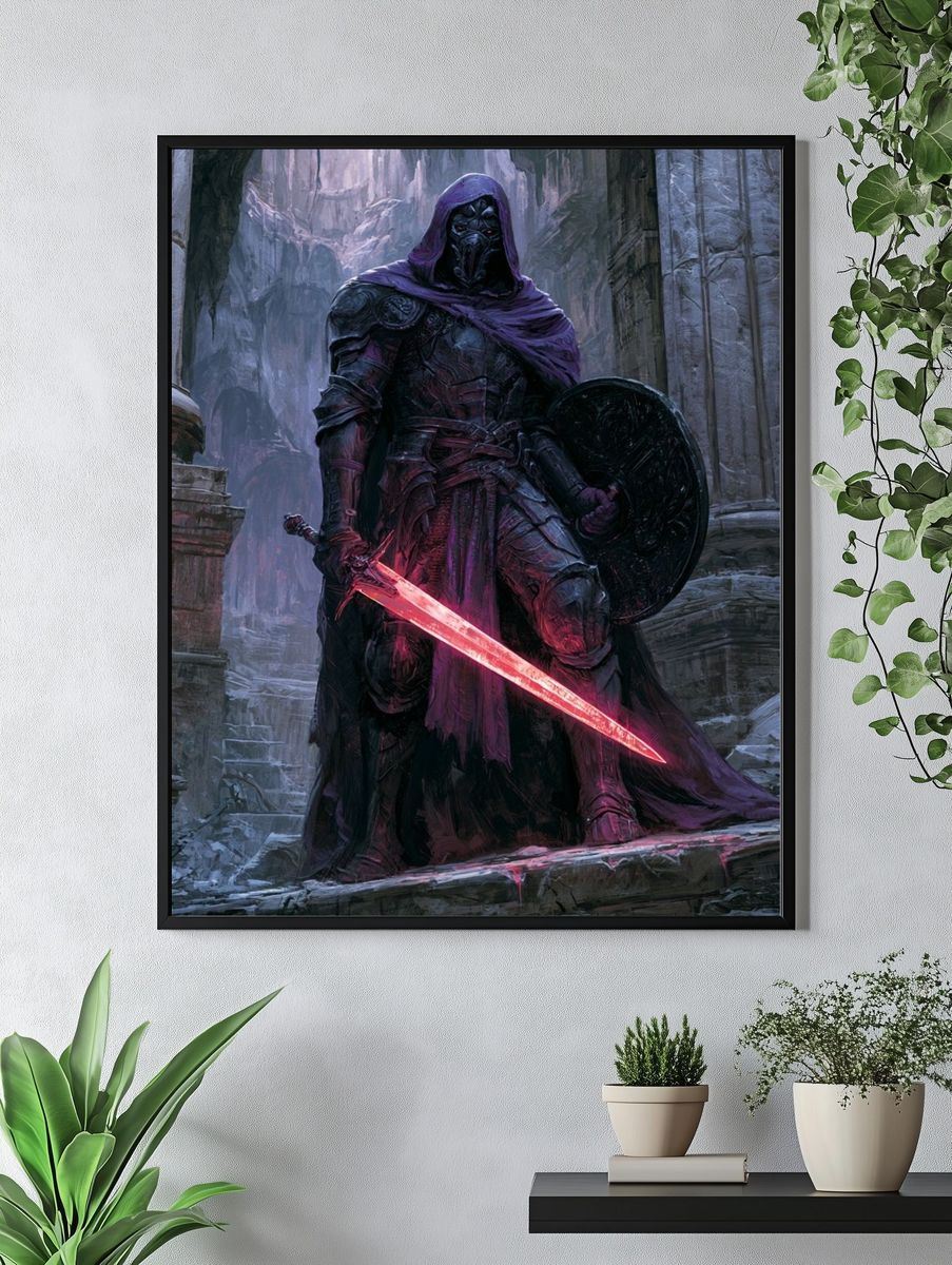 Dark Hooded Warrior Fantasy Print. — room view 4