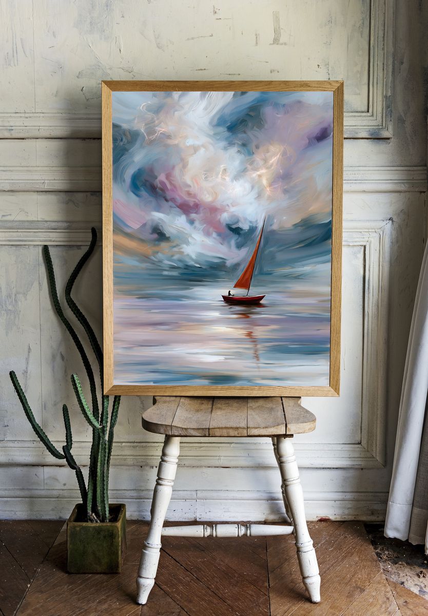 Sailboat Stormscape Illustration Poster. room preview