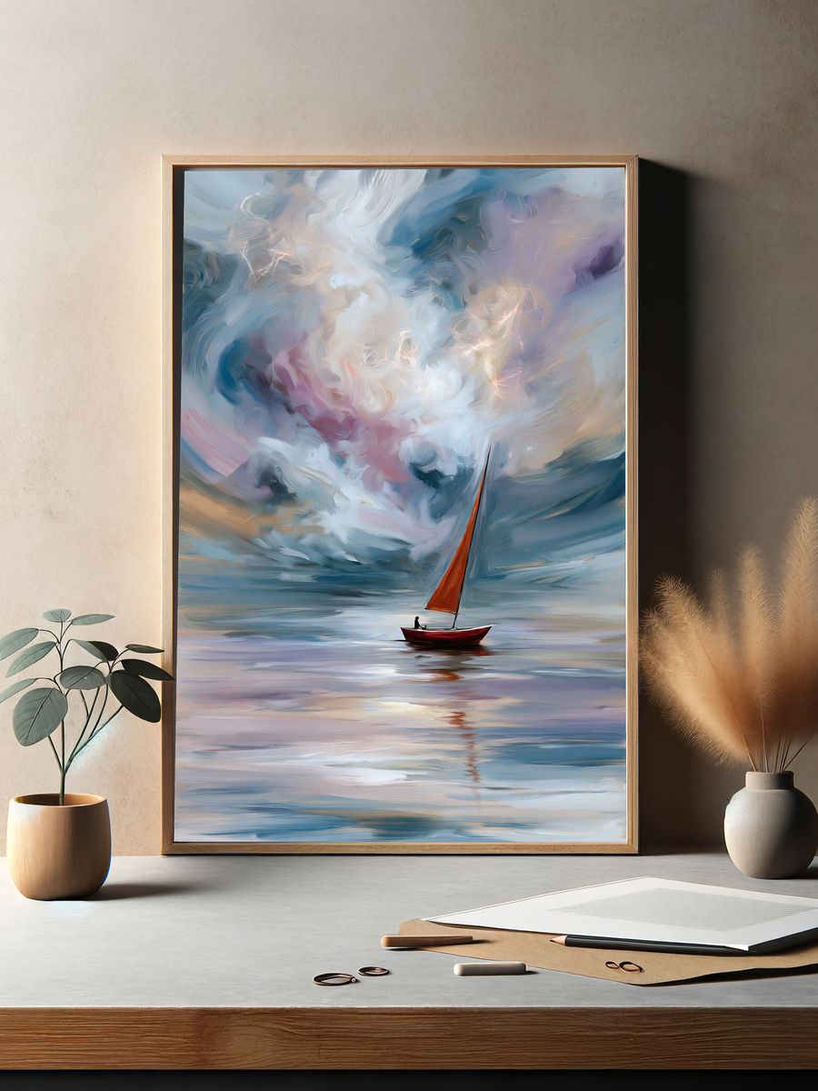 Sailboat Stormscape Illustration Poster. — room view 2