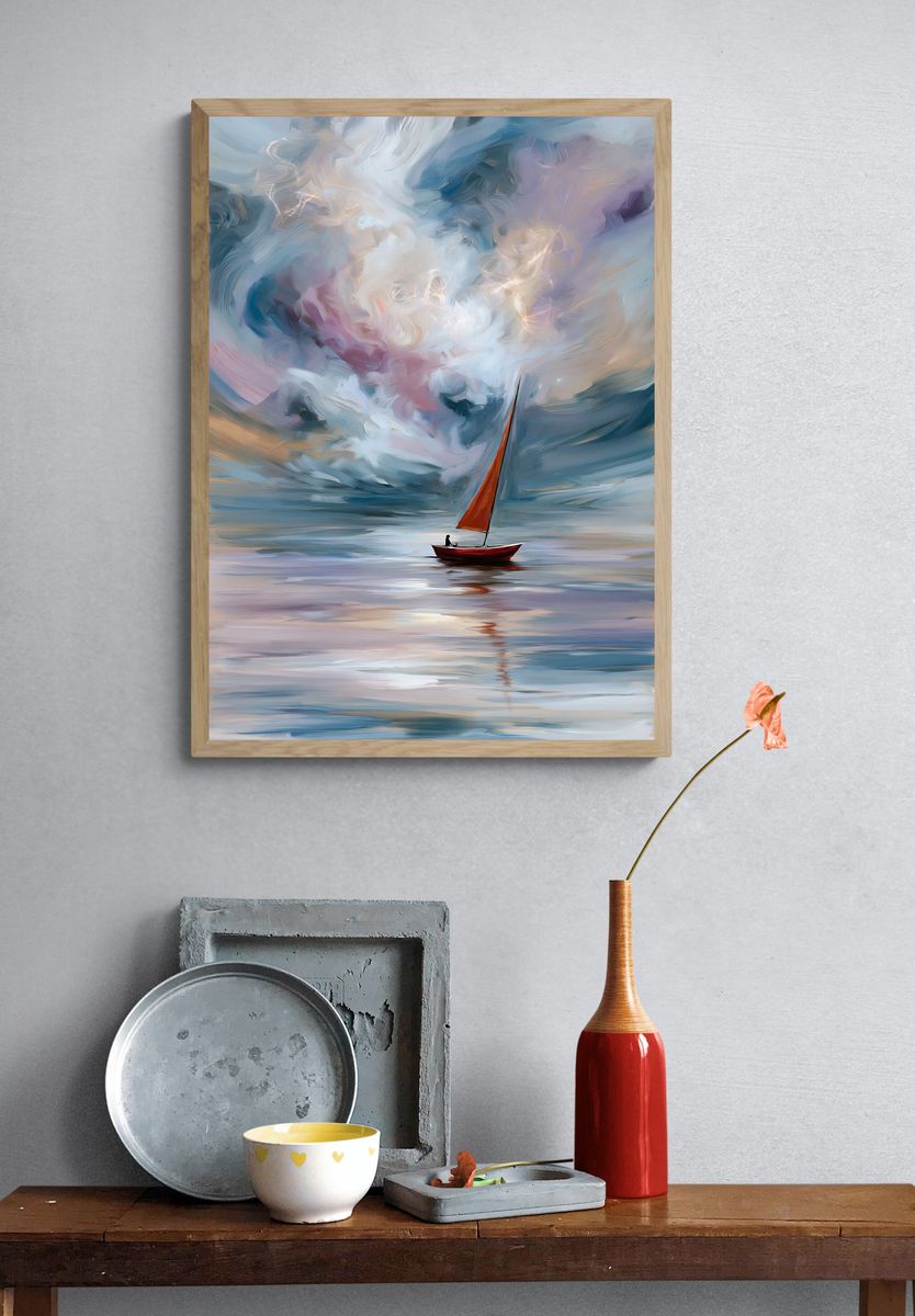 Sailboat Stormscape Illustration Poster. — room view 3