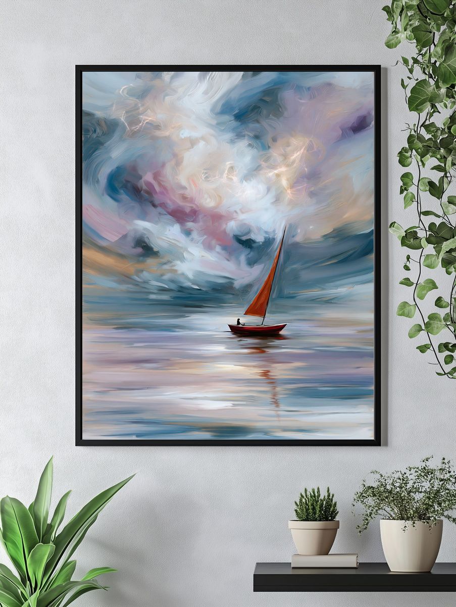 Sailboat Stormscape Illustration Poster. — room view 4