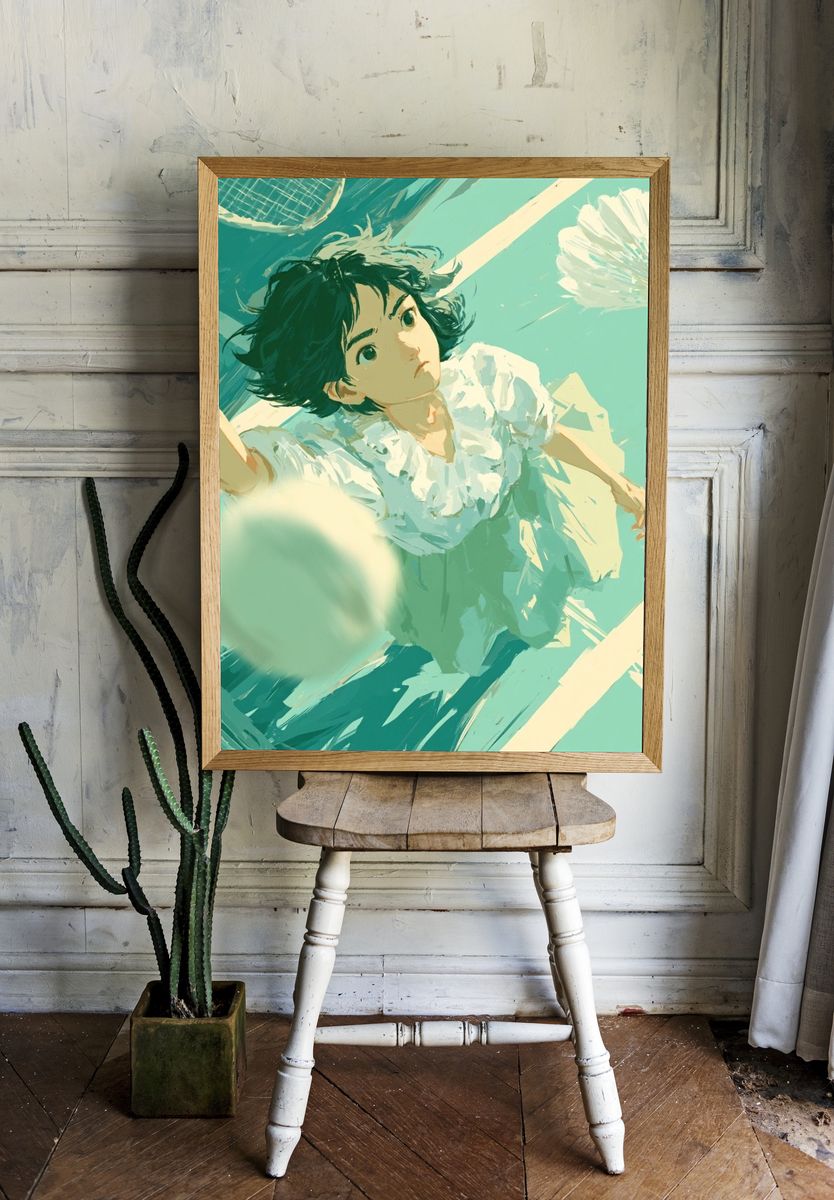 Girl Playing Badminton Illustration Poster. — room view 1