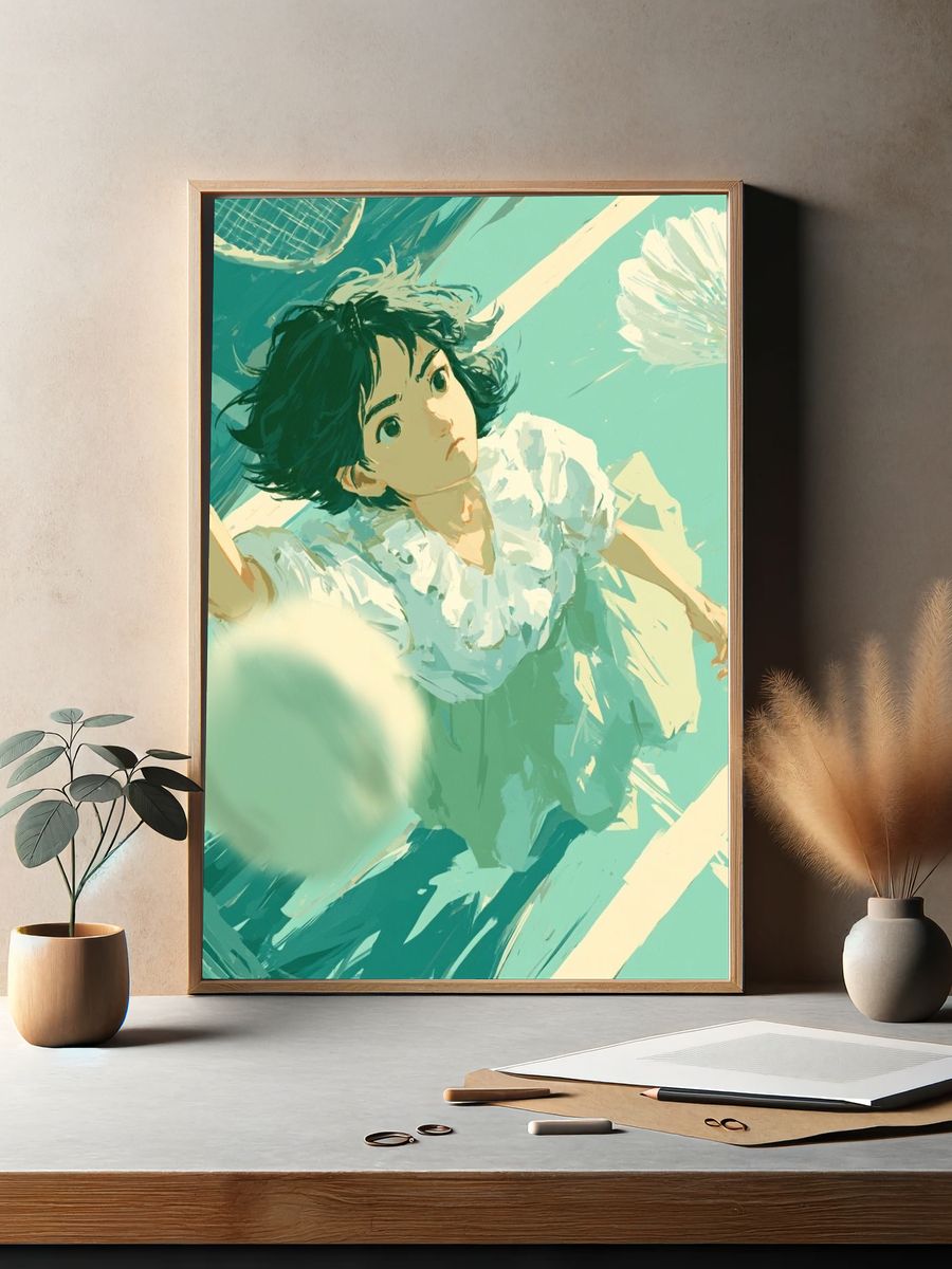 Girl Playing Badminton Illustration Poster. — room view 2