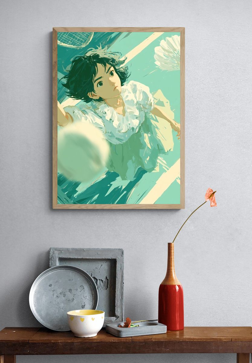 Girl Playing Badminton Illustration Poster. — room view 3