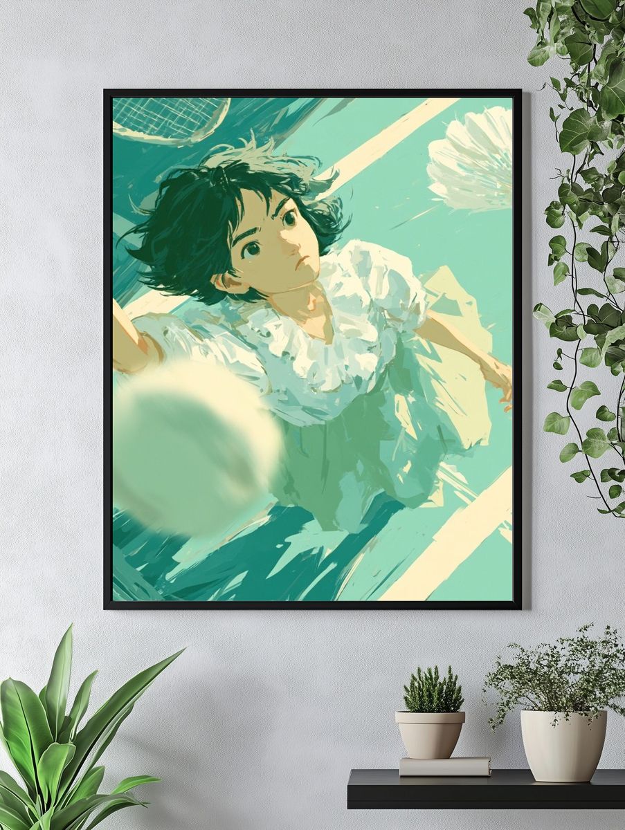 Girl Playing Badminton Illustration Poster. — room view 4
