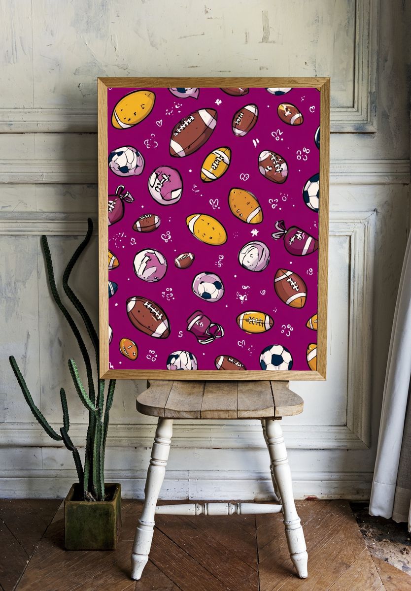 Playful Sports Balls Illustration Poster. — room view 1