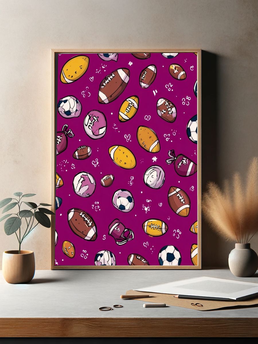 Playful Sports Balls Illustration Poster. — room view 2