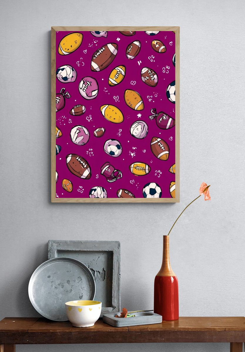 Playful Sports Balls Illustration Poster. — room view 3