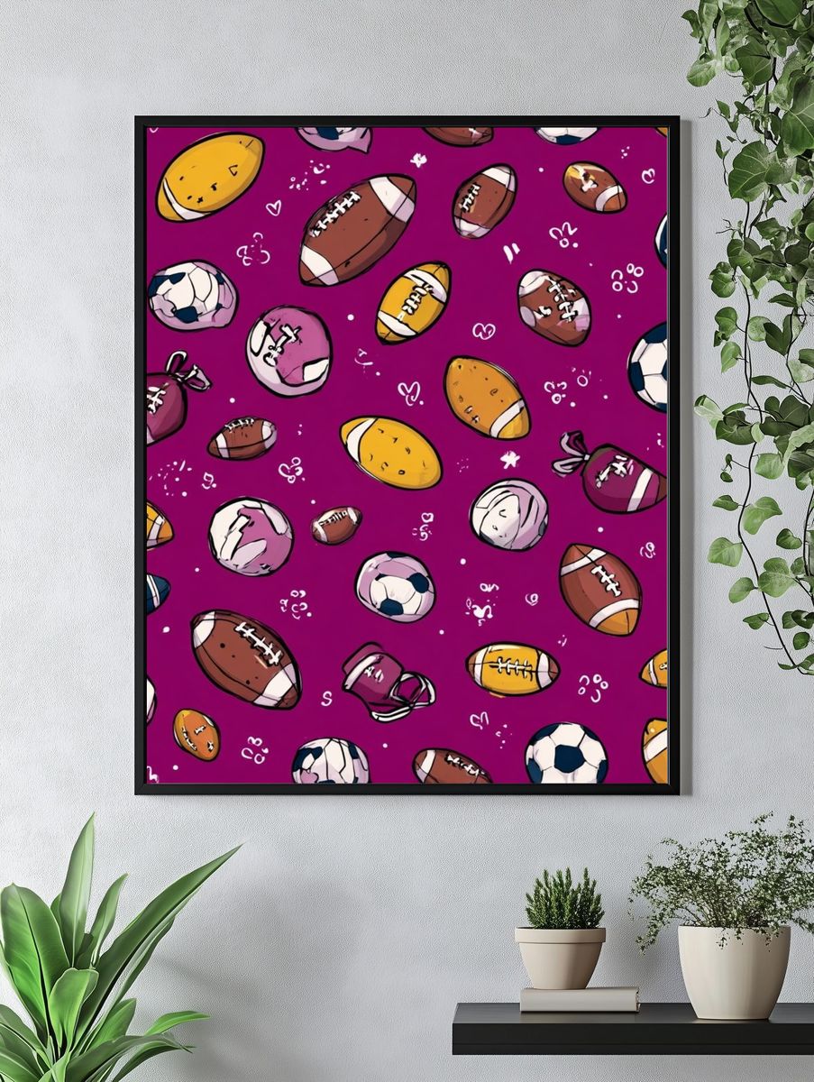 Playful Sports Balls Illustration Poster. — room view 4