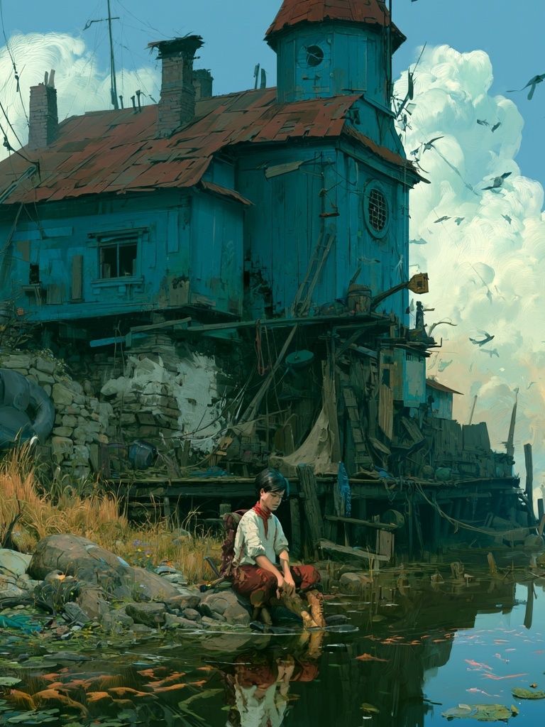 Waterside House Digital Art Poster. poster — illustration art