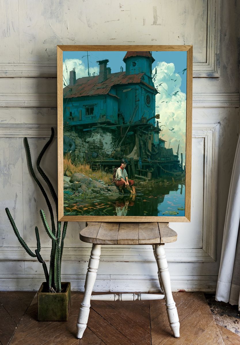 Waterside House Digital Art Poster. room preview
