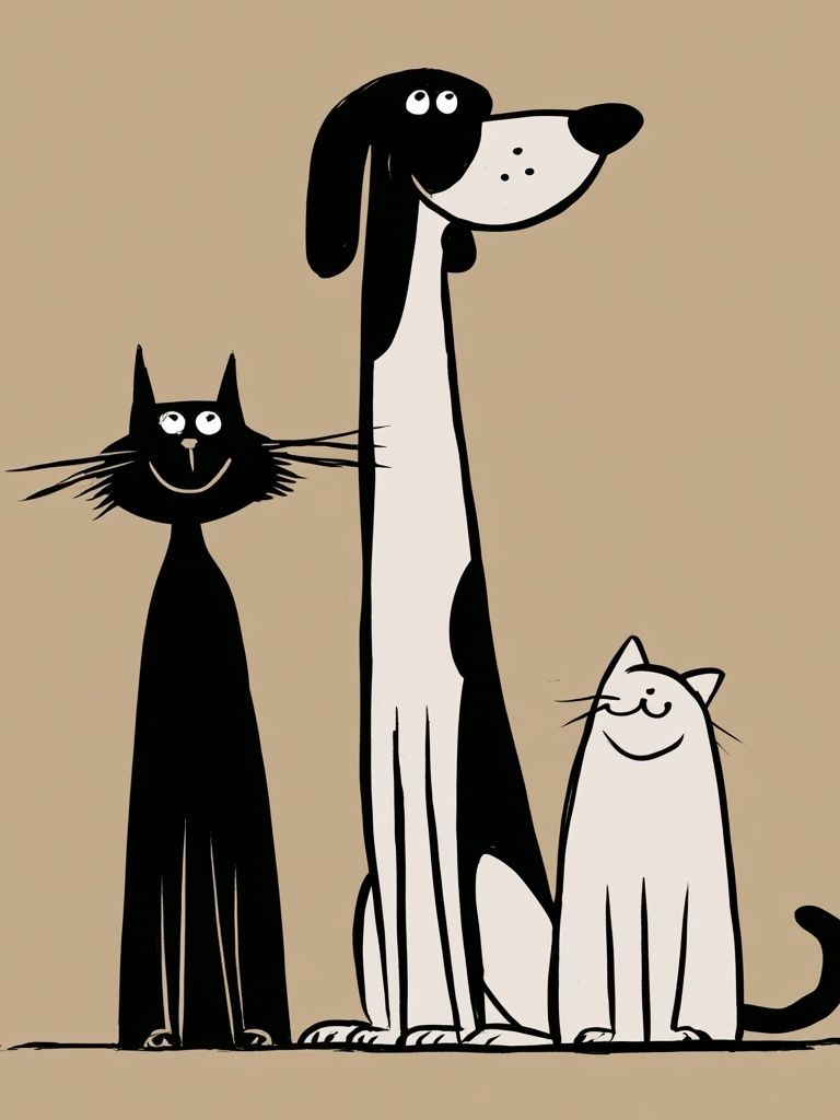 Playful Cats and Dog Illustration Poster. poster detail