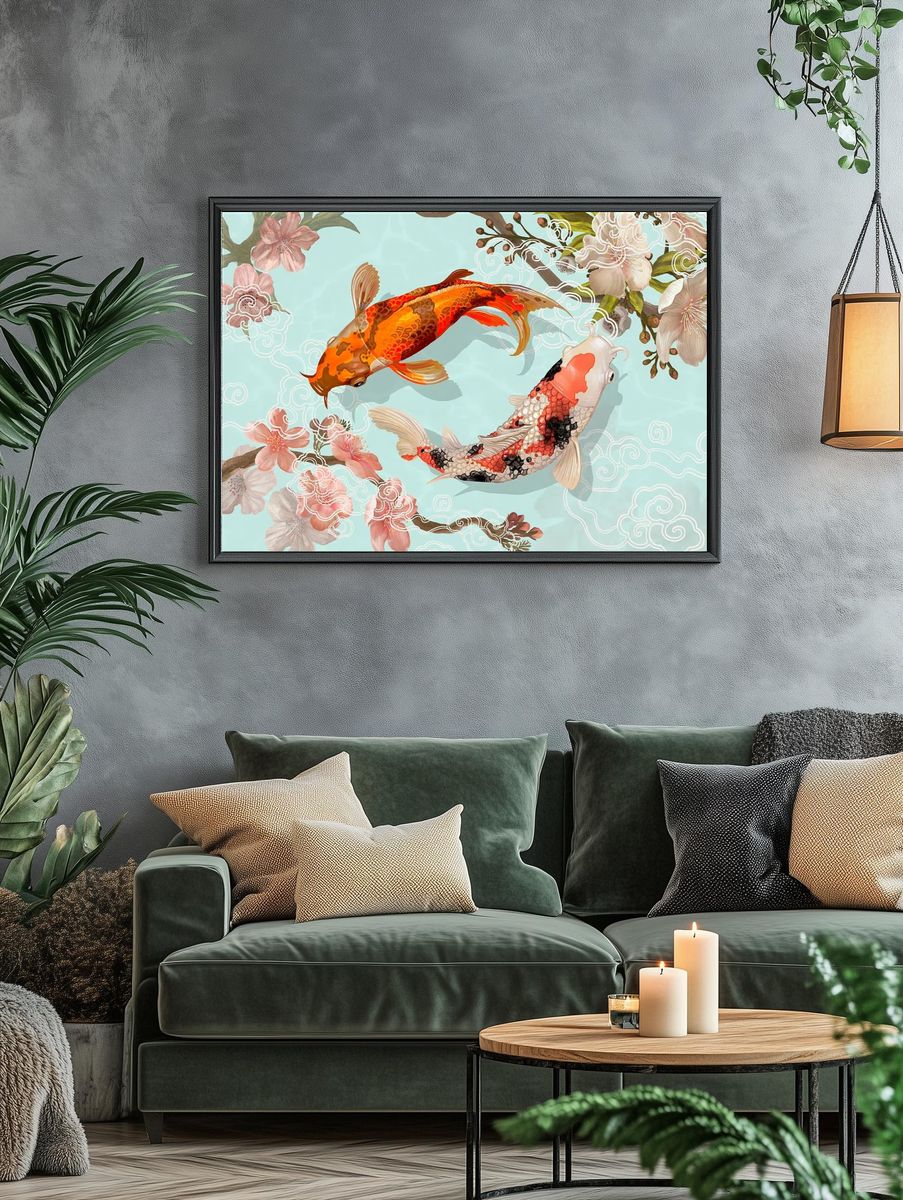 Two Japanese Koi fish swimming. — room view 4