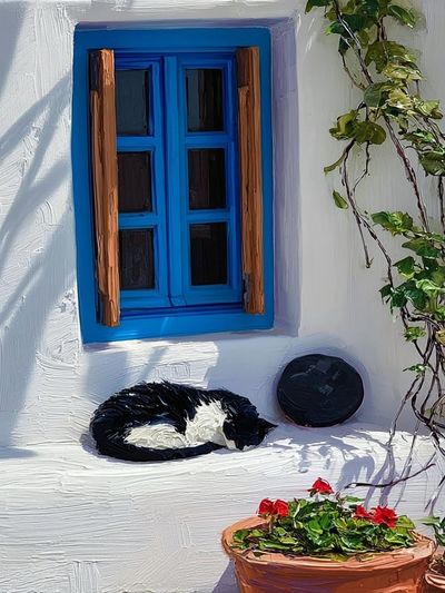 Sleeping Cat Courtyard — Illustration Print.