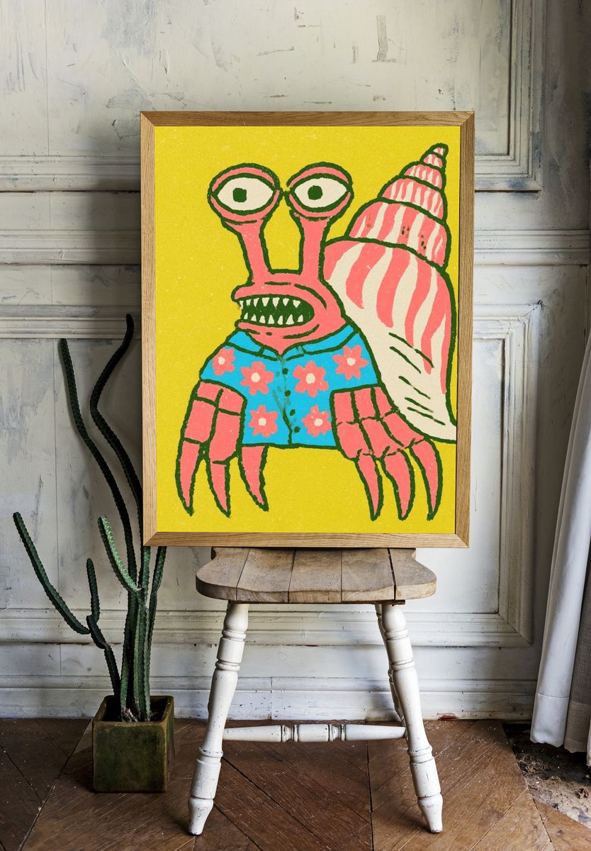 Pink Snail Crab Illustration Poster. room preview