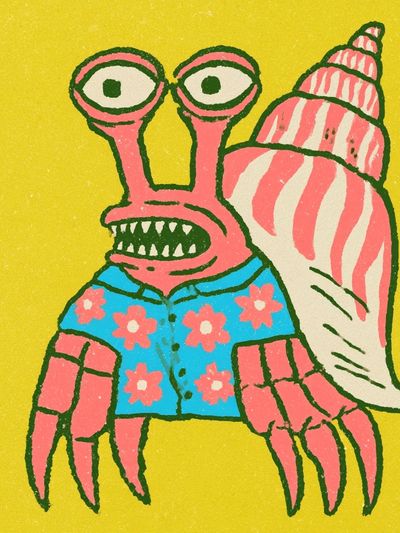 Pink Snail Crab Illustration Poster.
