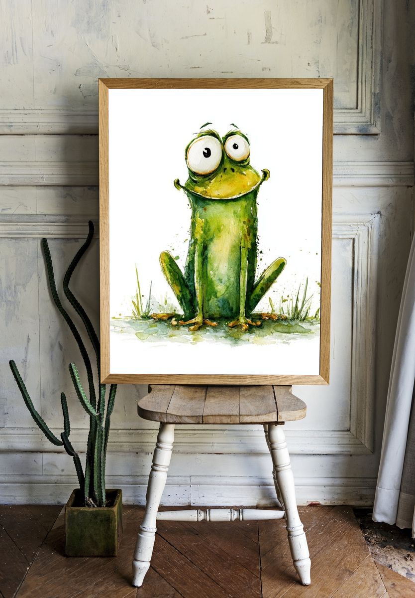 Playful Frog Watercolor Poster. room preview
