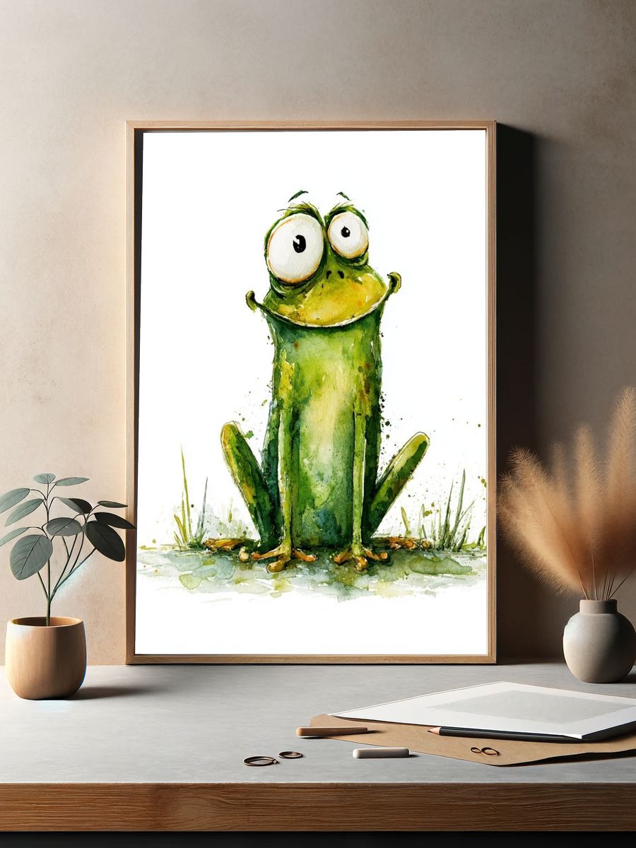 Playful Frog Watercolor Poster. — room view 2