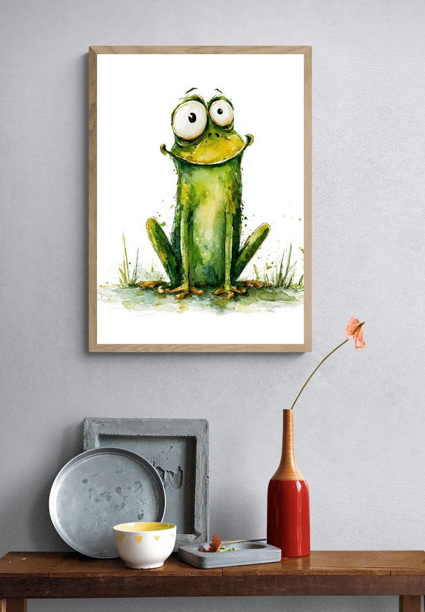 Playful Frog Watercolor Poster. — room view 3