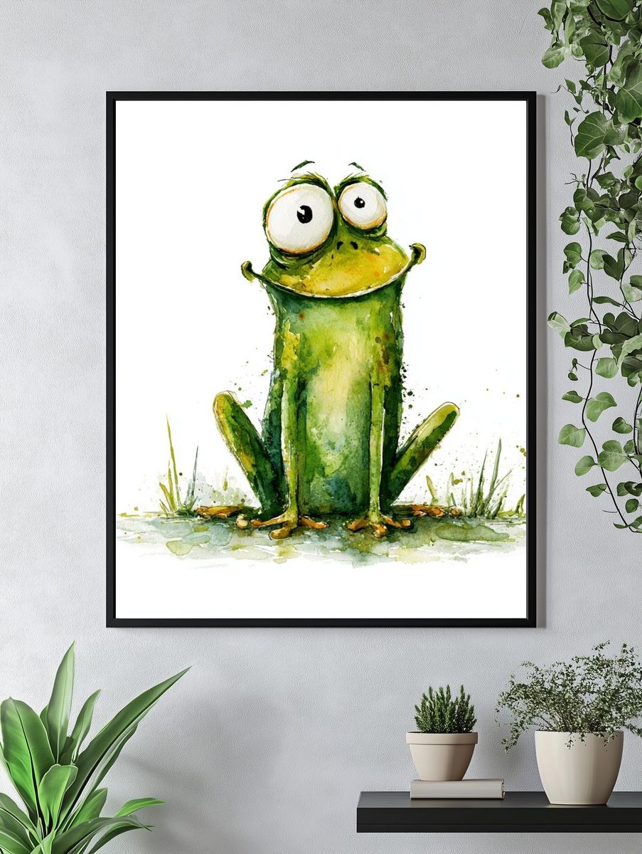 Playful Frog Watercolor Poster. — room view 4