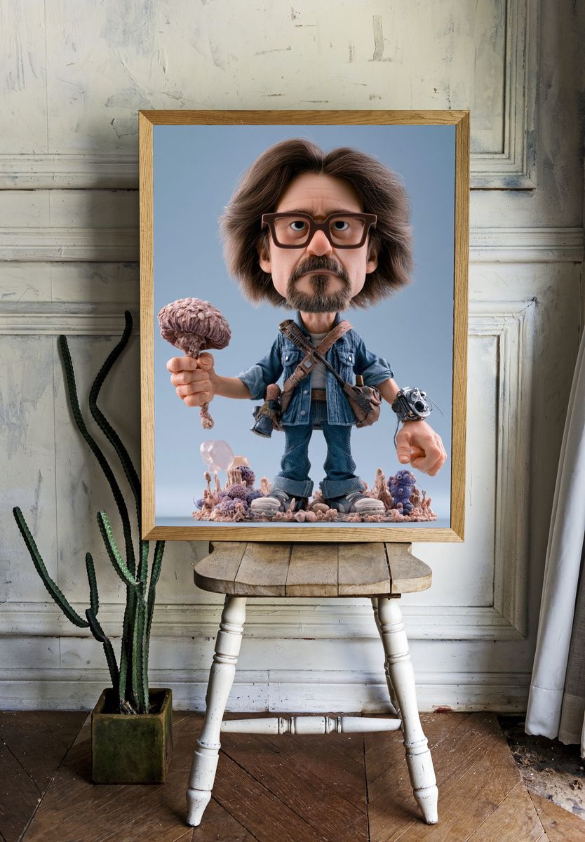 Surreal Mushroom Explorer Illustration Poster. room preview