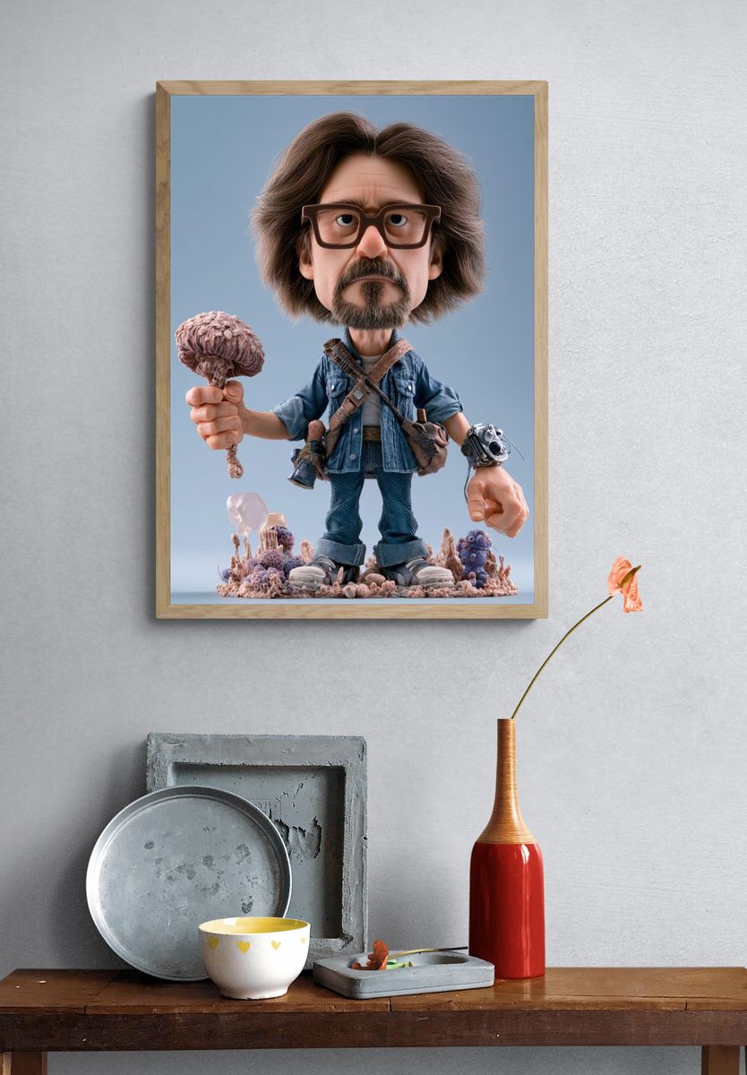 Surreal Mushroom Explorer Illustration Poster. — room view 3