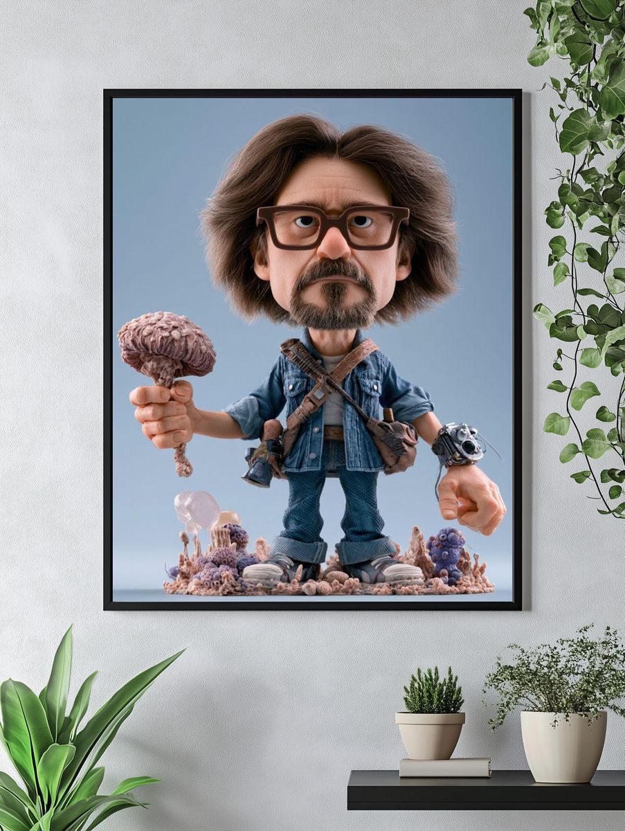 Surreal Mushroom Explorer Illustration Poster. — room view 4