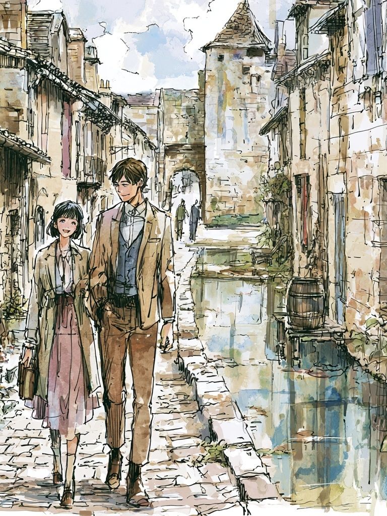 Canal Street Couple Illustration Poster. poster detail
