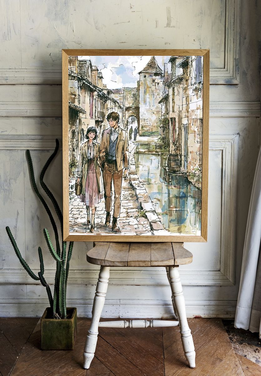 Canal Street Couple Illustration Poster. room preview