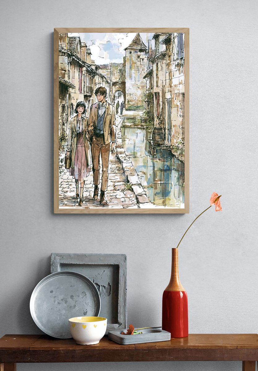 Canal Street Couple Illustration Poster. — room view 3